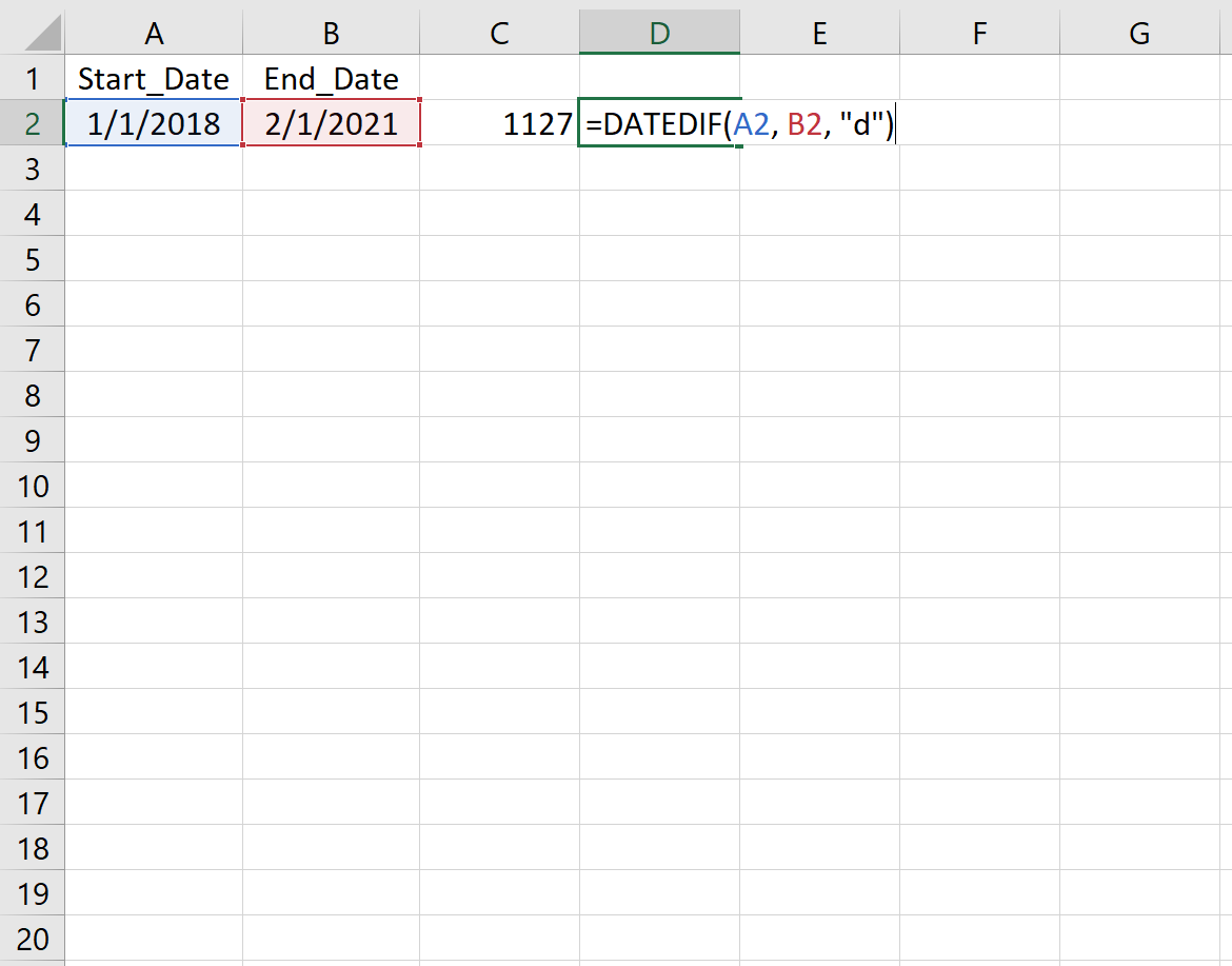 datedif1 Date difference in days in Excel