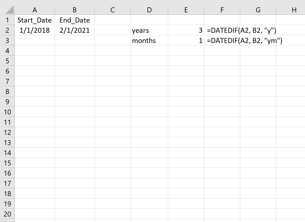 datedif4 Difference in years and months between two dates in Excel