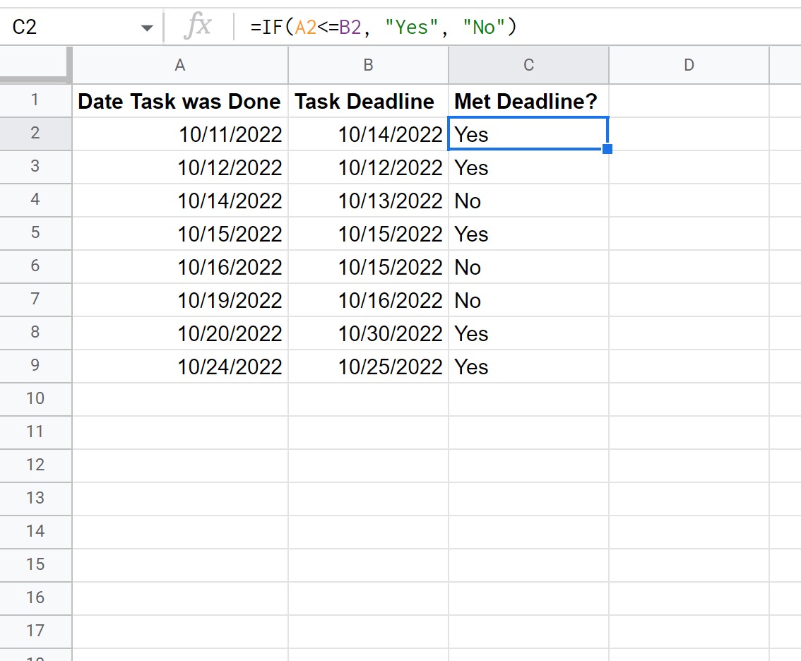 dateif6 Google Sheets IF function to compare dates
