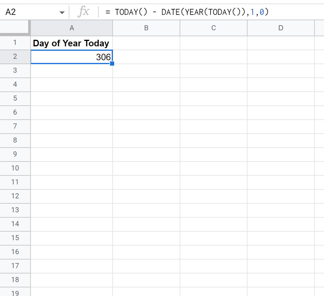 day1 day of year for today in Google Sheets