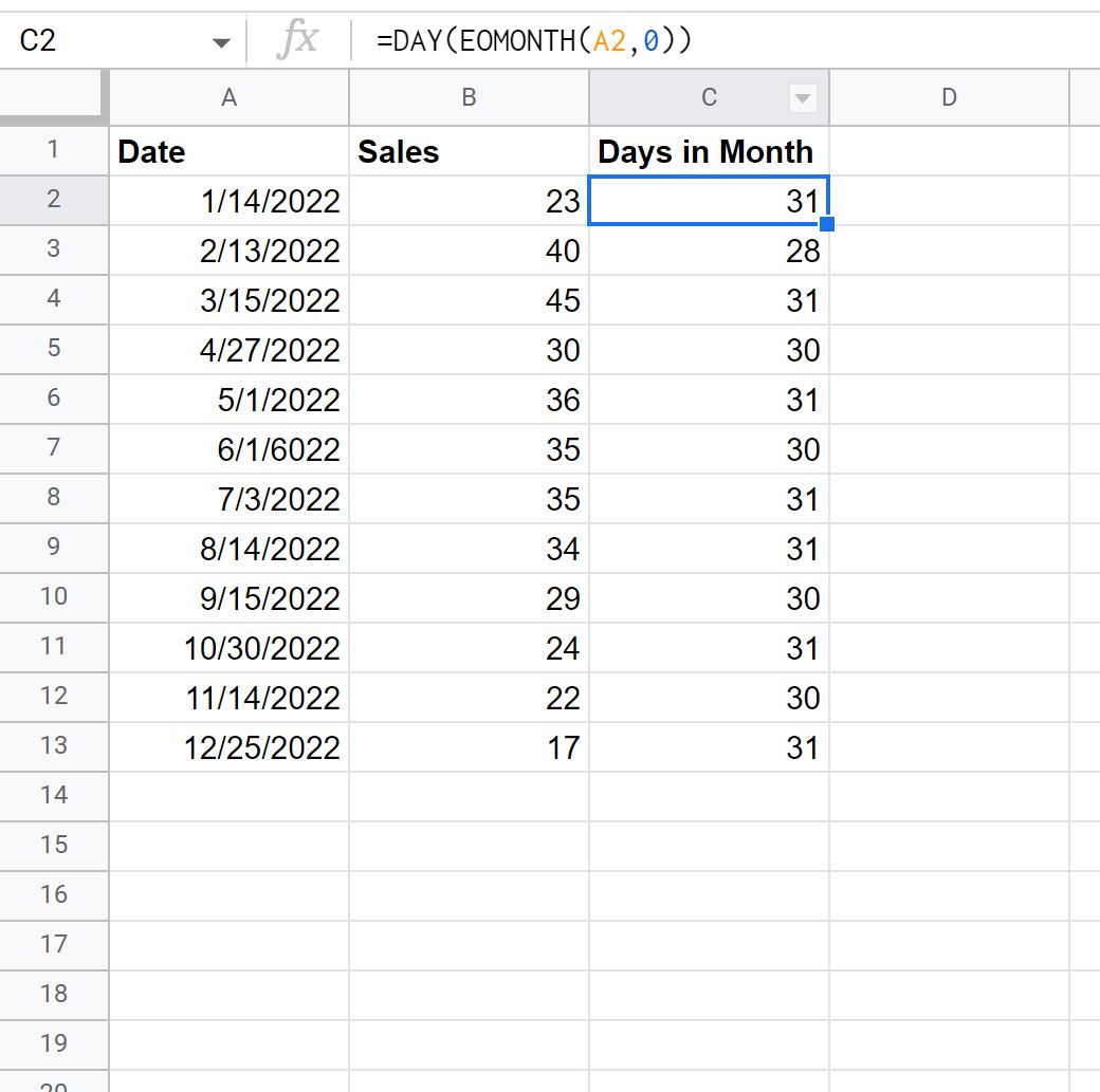 daymonth2 Google Sheets generate days in month