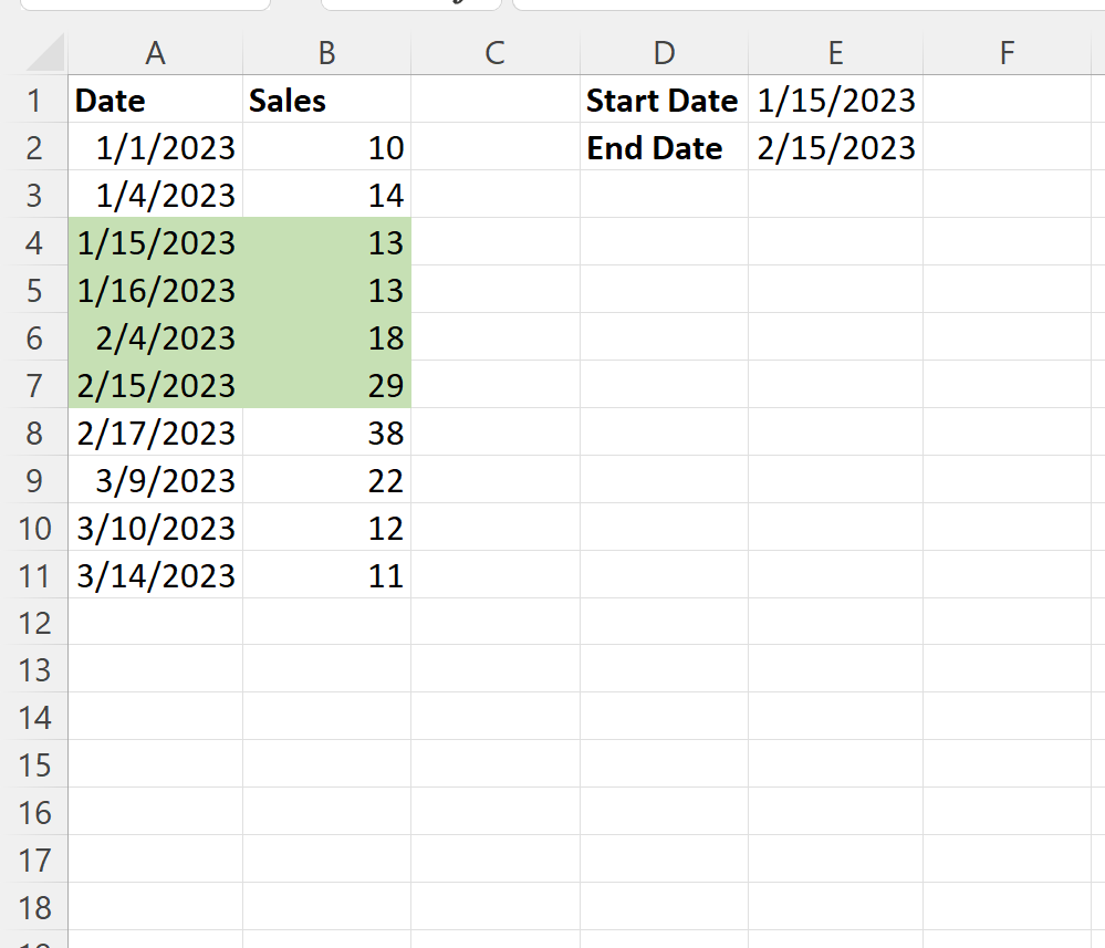 db4 Excel conditional formatting if cell is between two dates