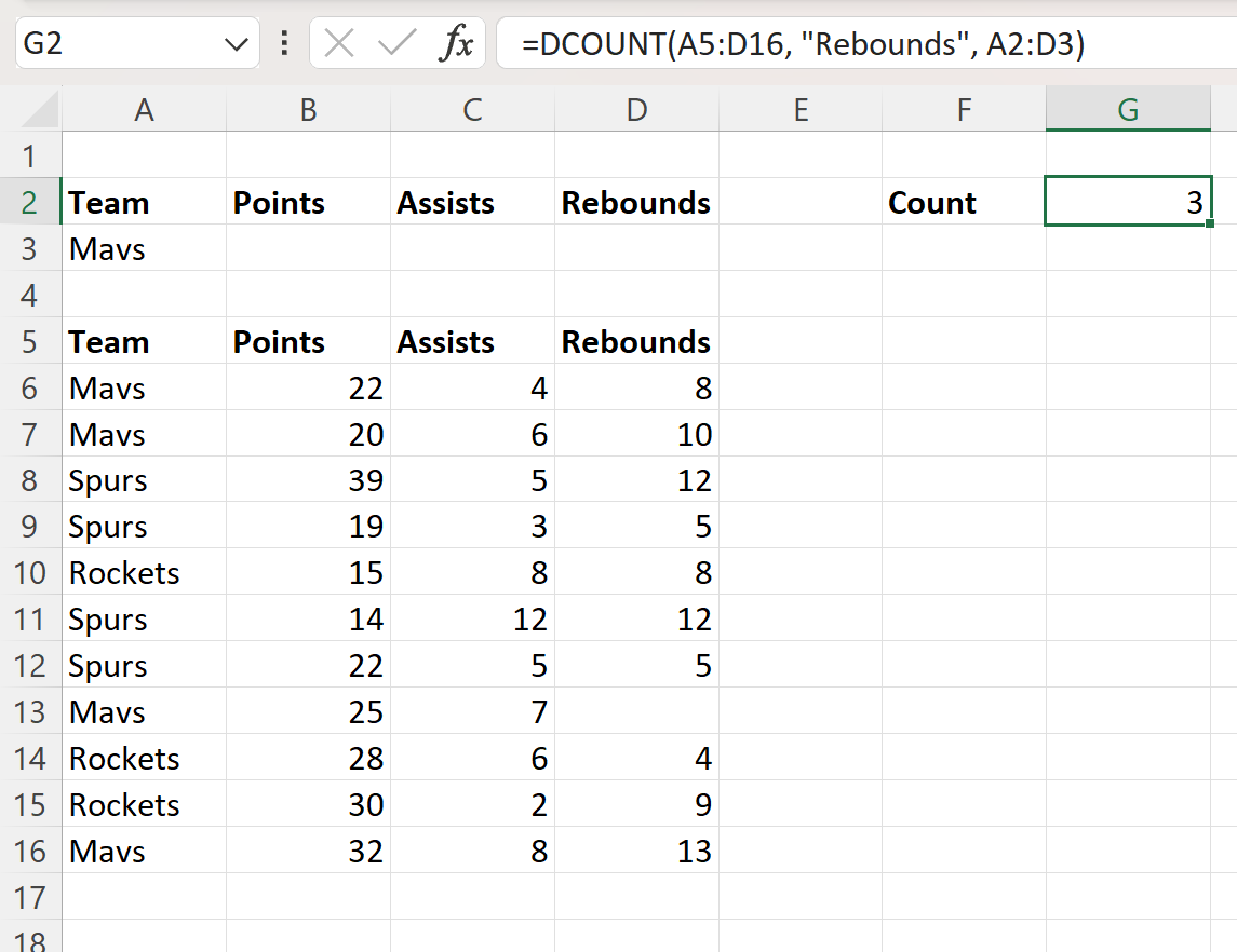 dcount2 Excel DCOUNT function with one condition