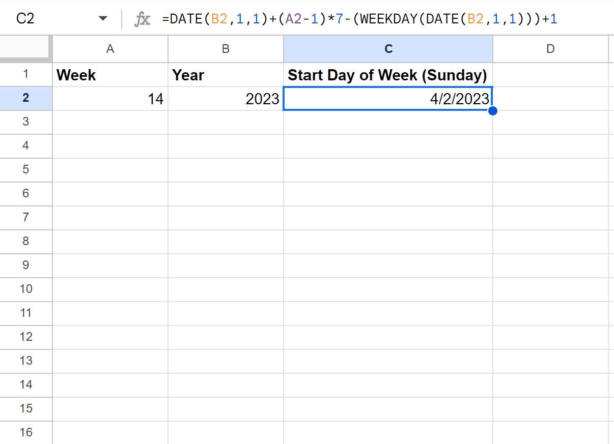 df3 Google Sheets get date from week number