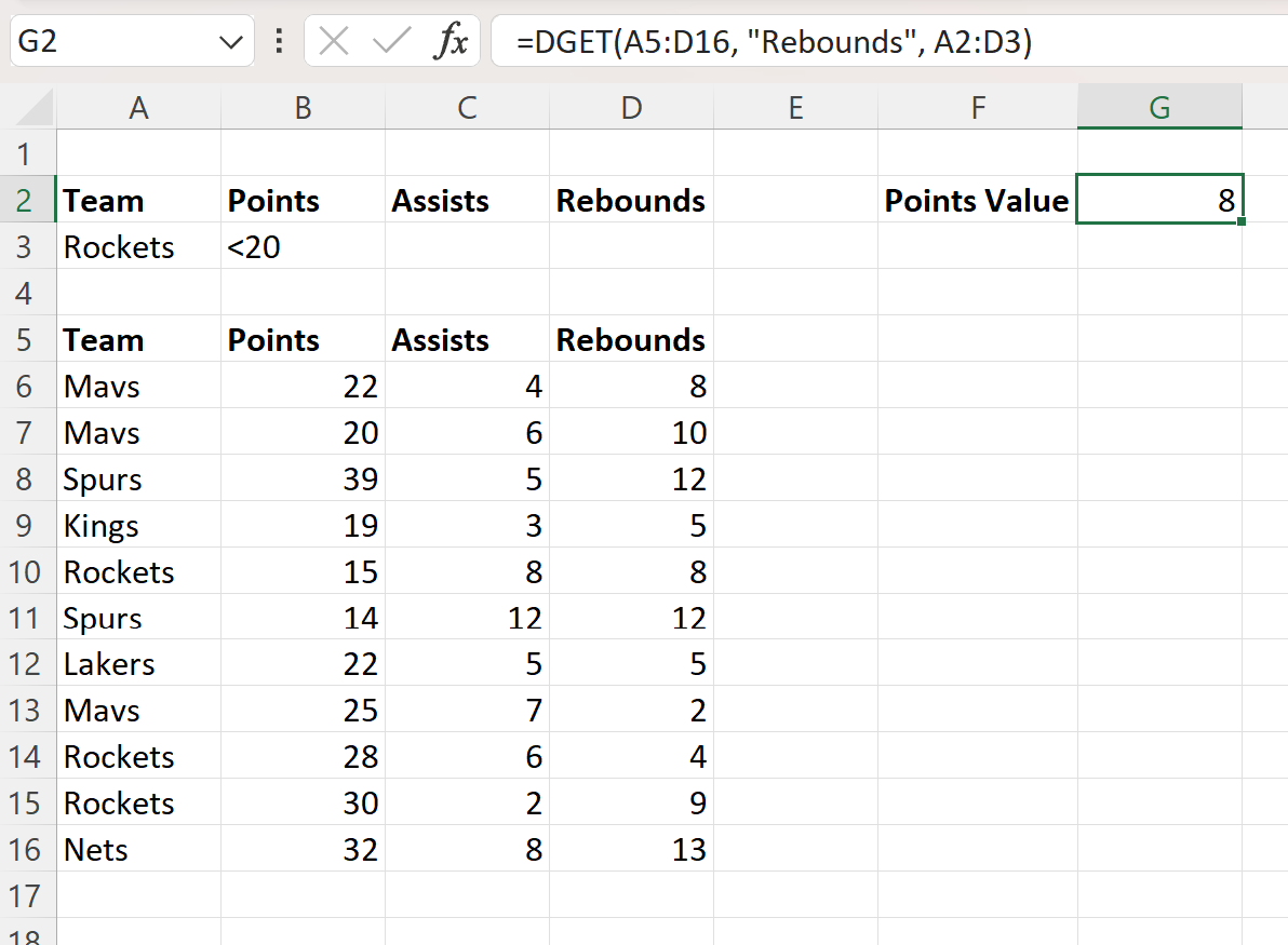 dget4 Excel DGET function with multiple criteria