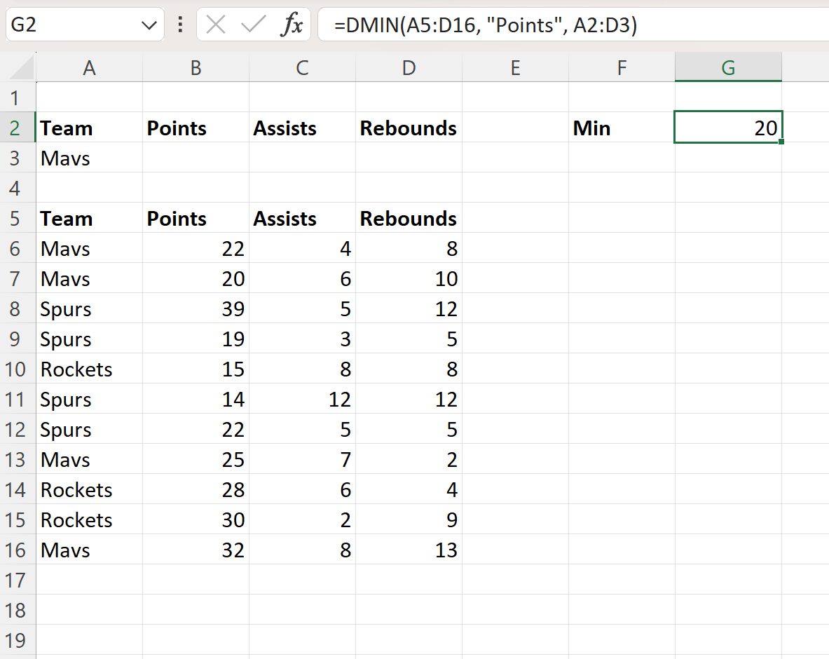 dmin1 Excel DMIN function example