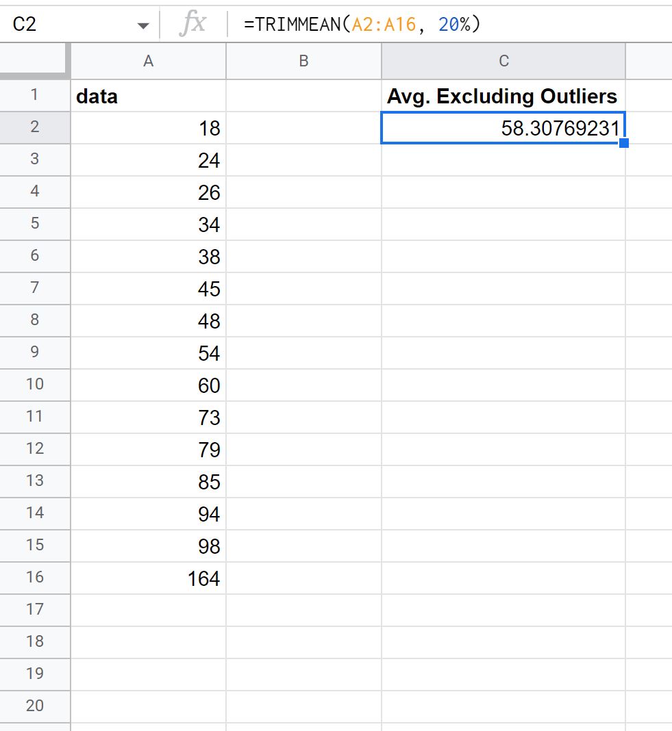 eo2 Google Sheets average excluding outliers