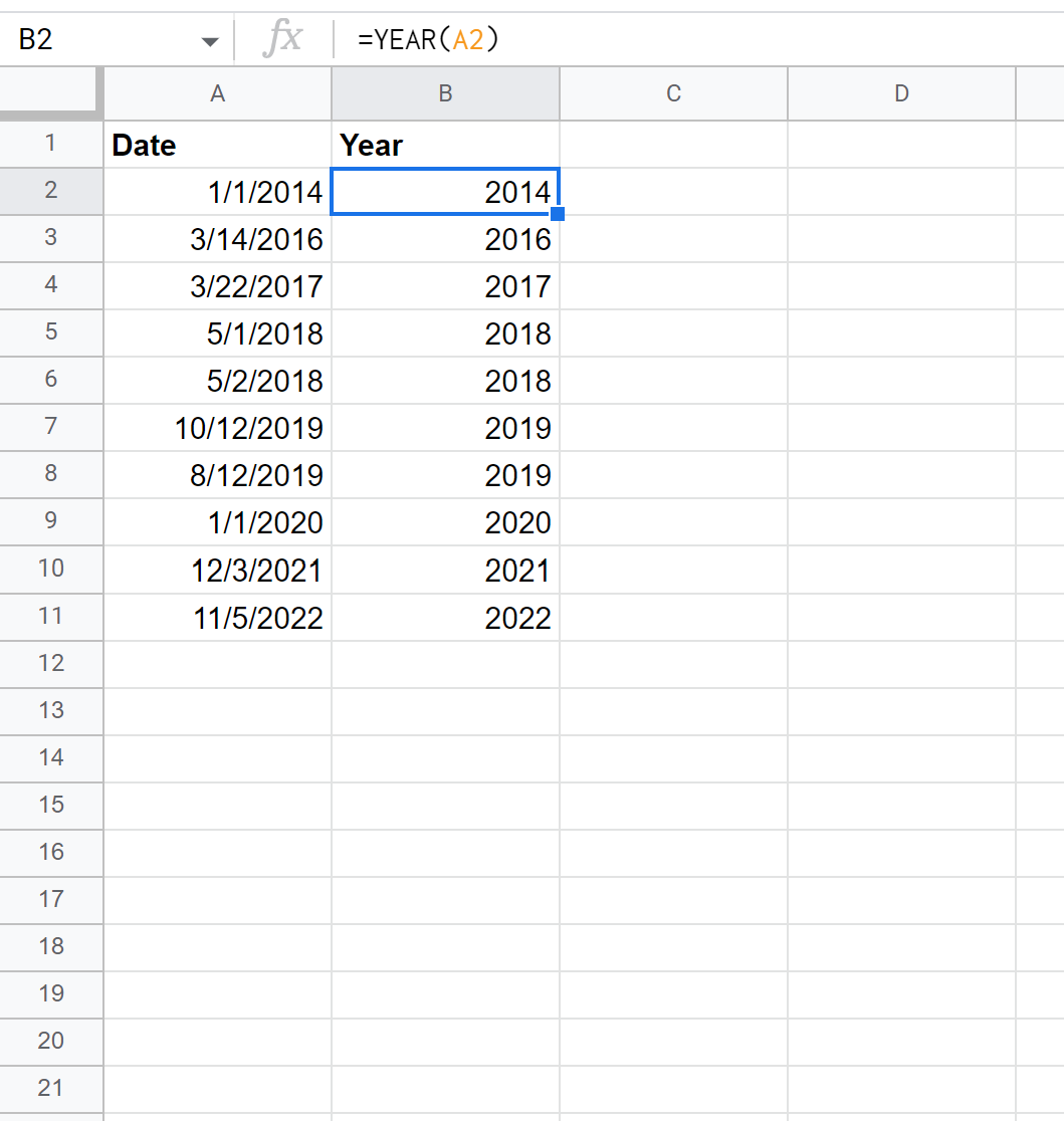 extractyear2 Google Sheets extract year from date