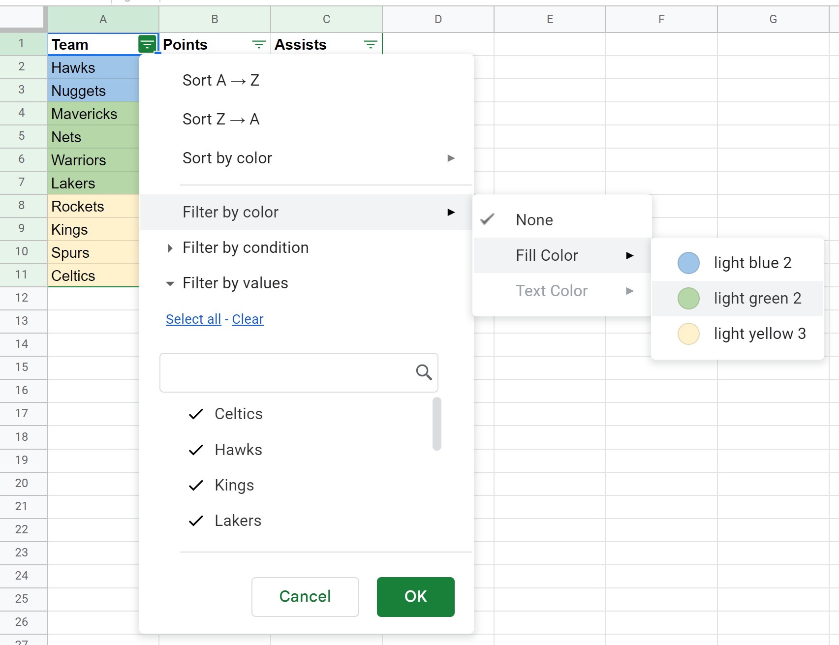 fc4 Google Sheets filter by color