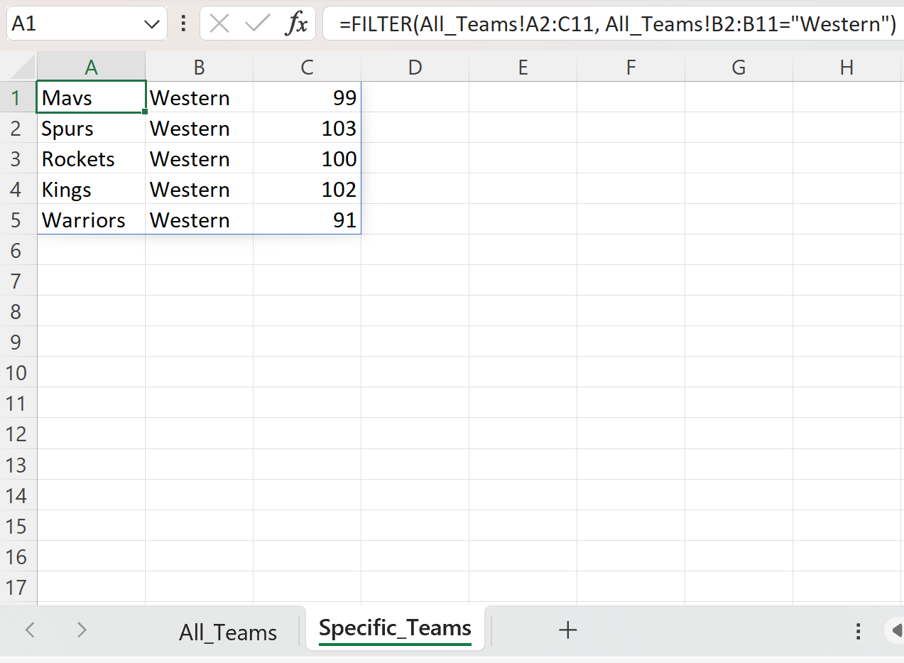 ffrom2 Excel filter from another sheet