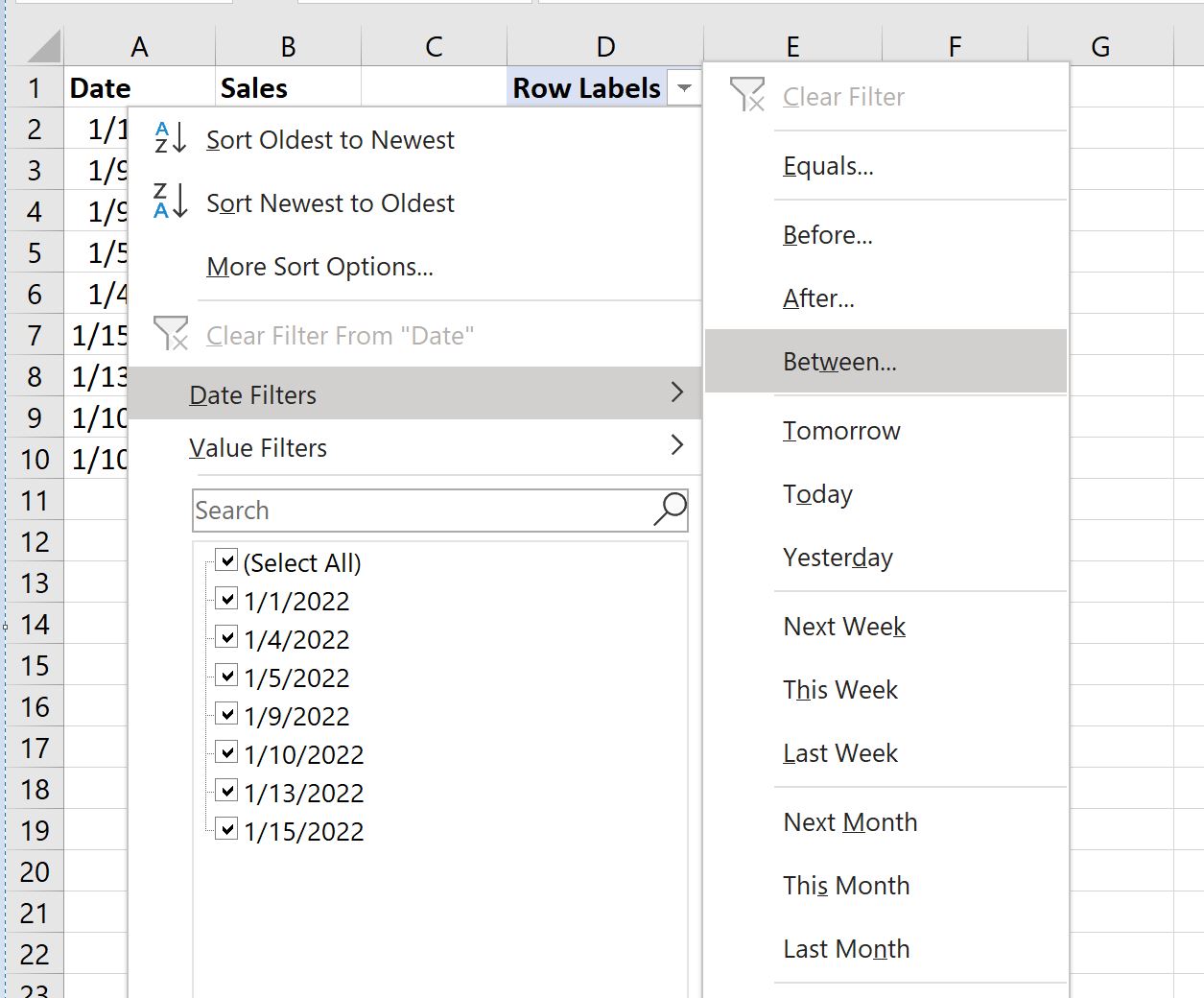 filterdaterange1 Excel pivot table filter date range