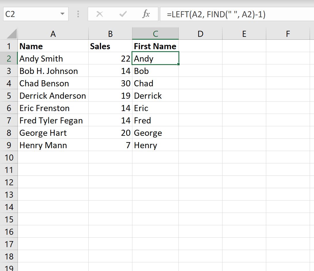 firstname2 Excel extract first name from cell