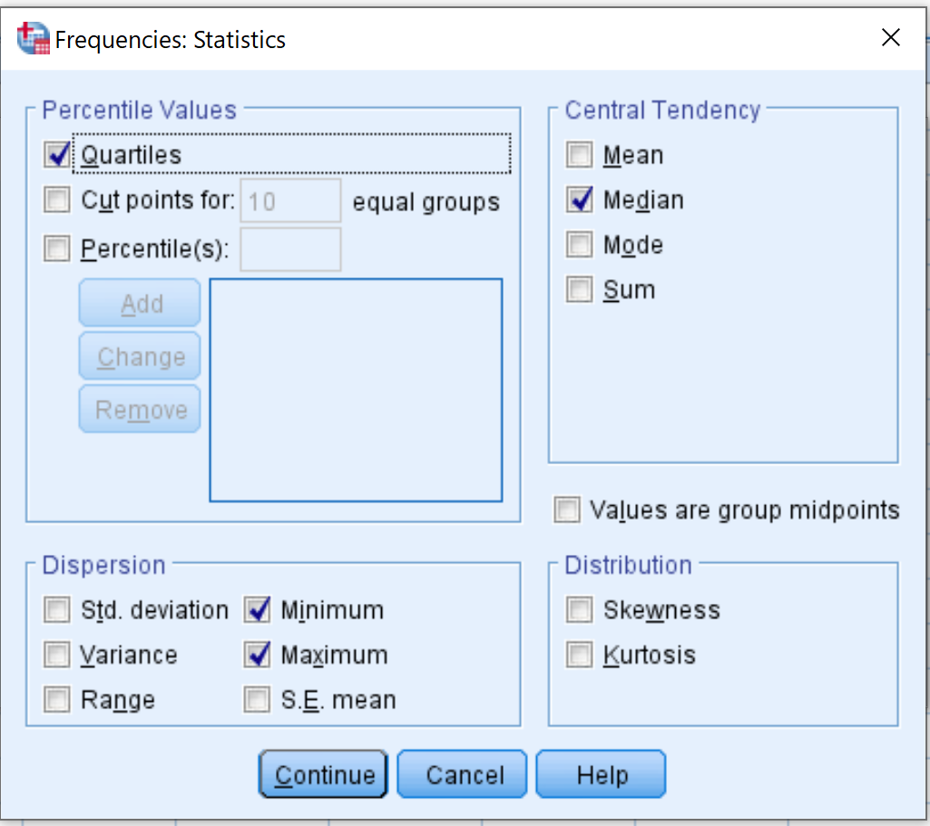 fivenumsumspss3 Five number summary options in SPSS