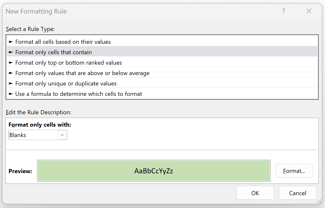 formatblank1 Excel apply conditional formatting to blank cells