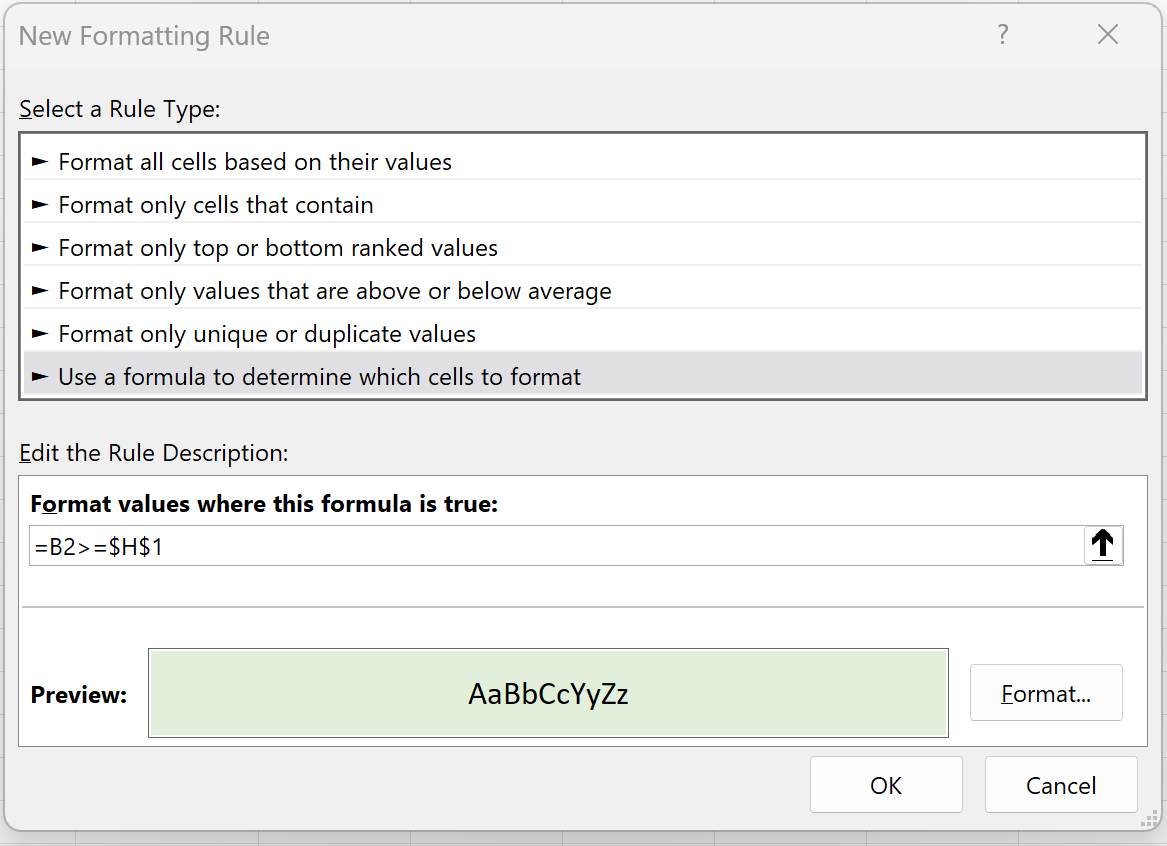 ge2 Excel conditional formatting greater than or equal to