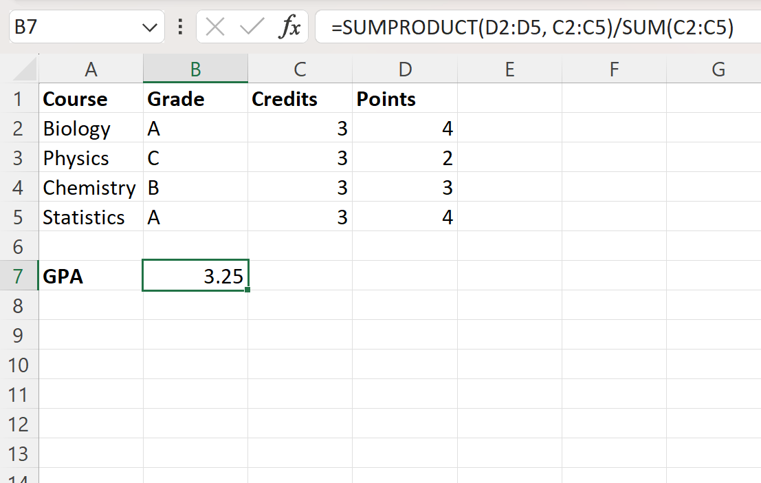 gpae3 calculate GPA in Excel