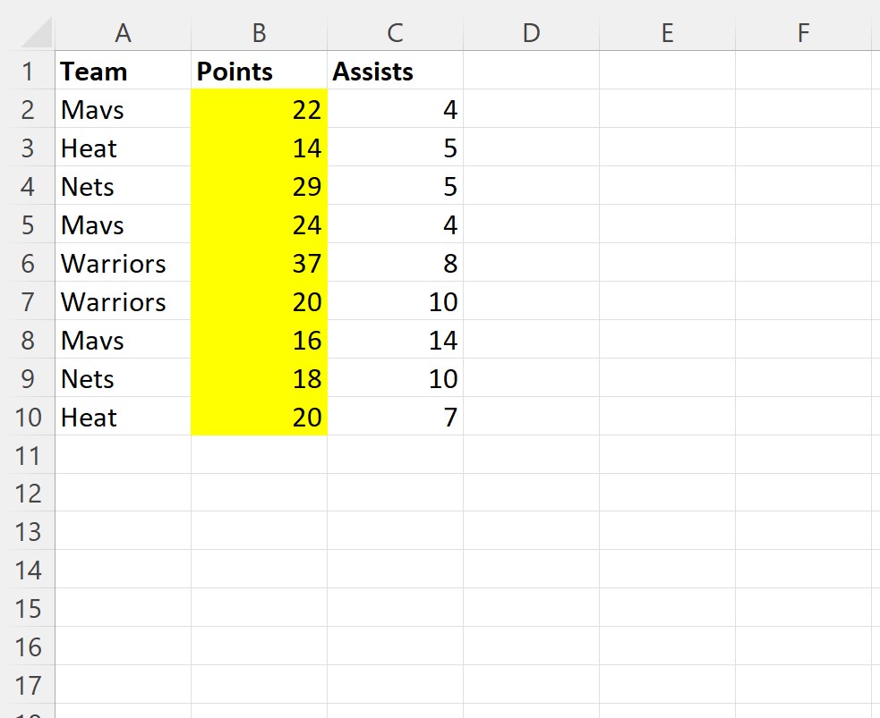 VBA highlight range of cells
