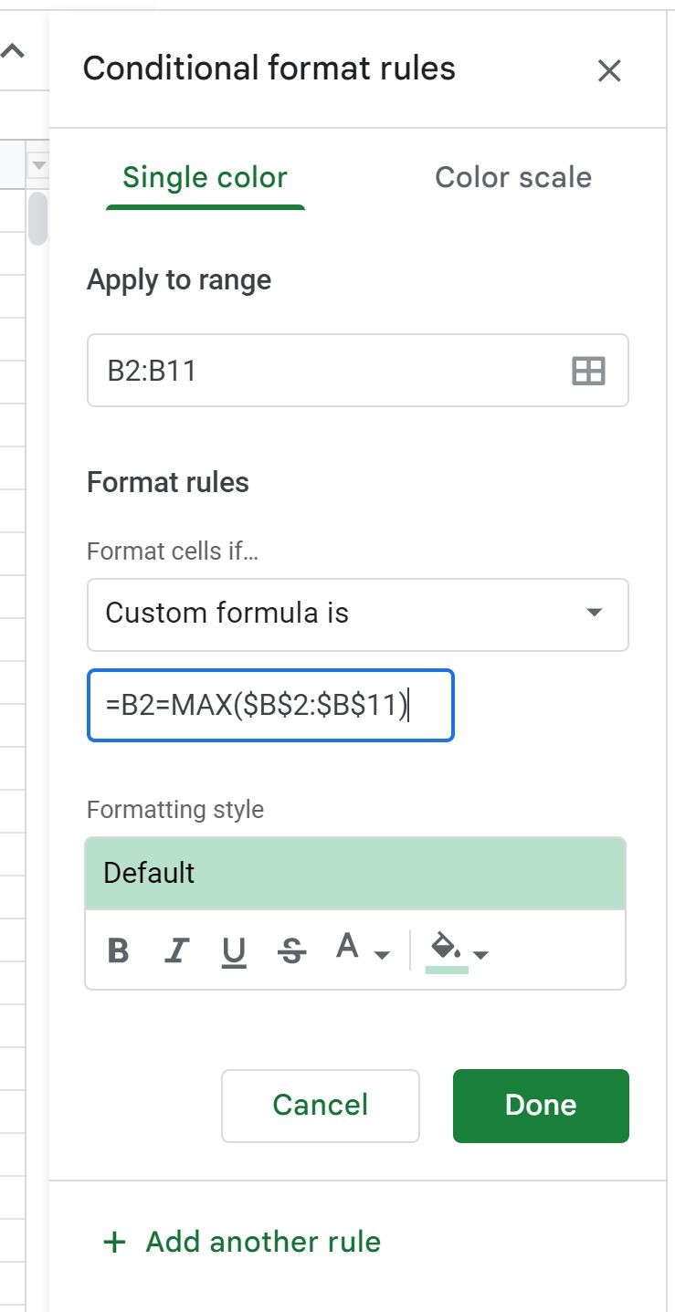 high3 Google Sheets highlight highest value