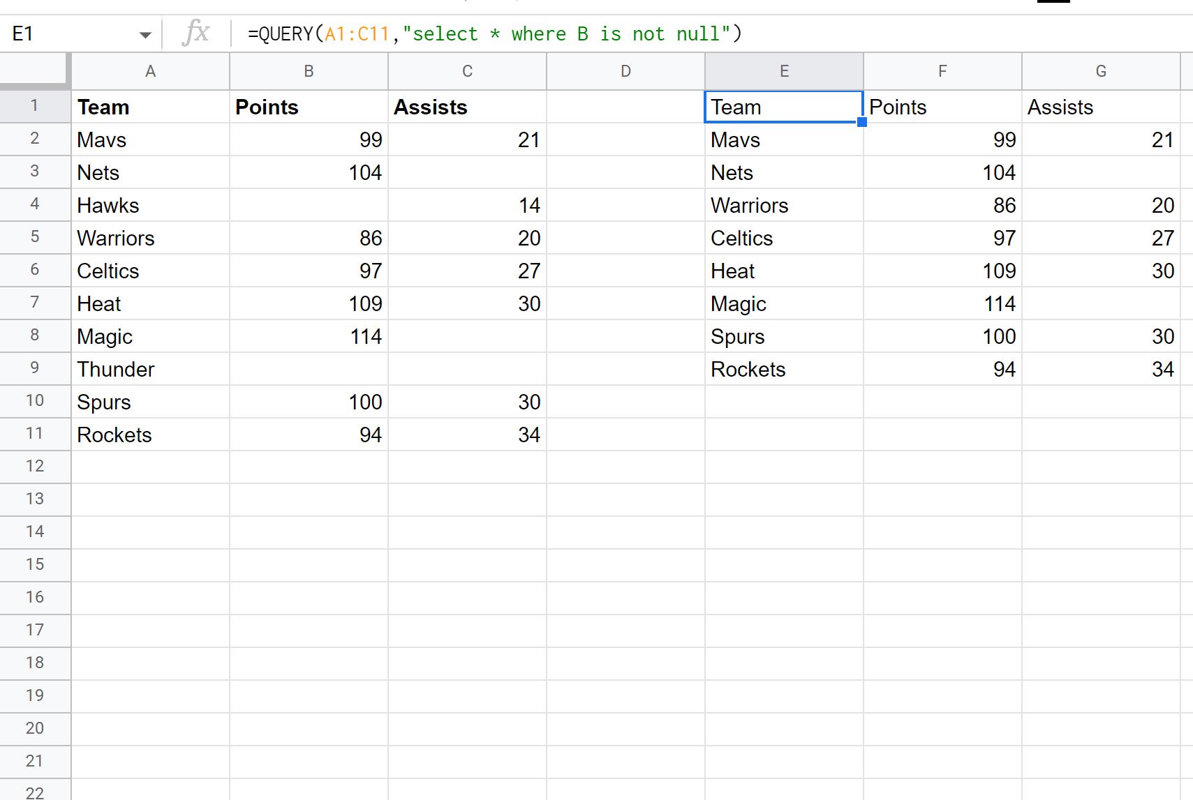 ignoreblank12 Google sheets query ignore blank cells