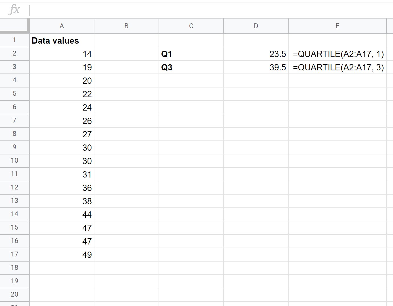 iqrsheets2 Quartiles in Google Sheets