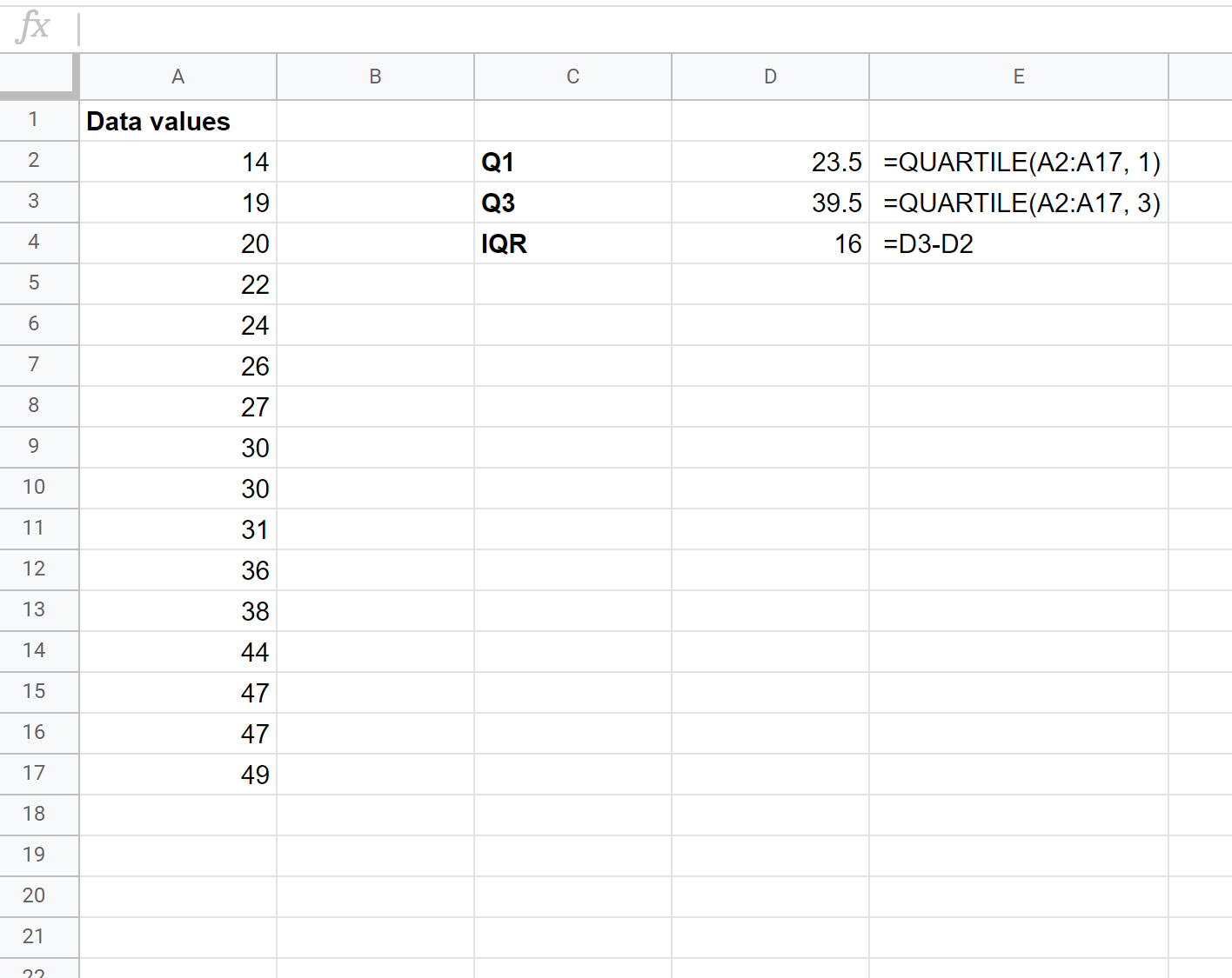iqrsheets3 Interquartile range (IQR) in Google Sheets