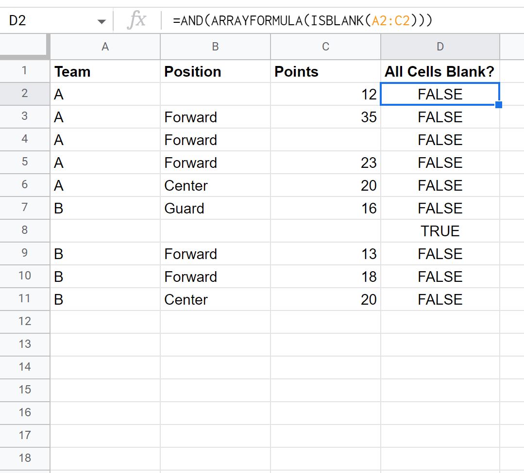 isblank2 Google Sheets check if all cells in range are blank