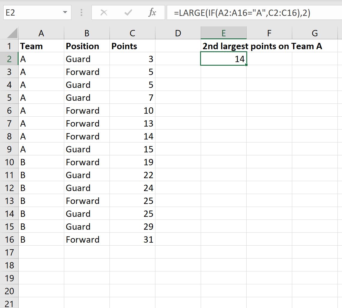 largeifexcel2 LARGE IF function in Excel with one criteria