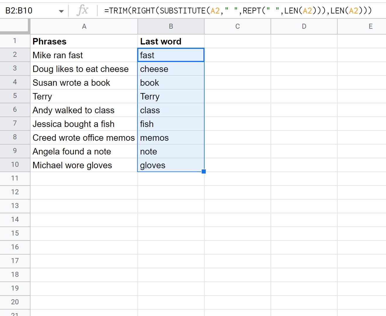 last3 Google Sheets extract last word from cell