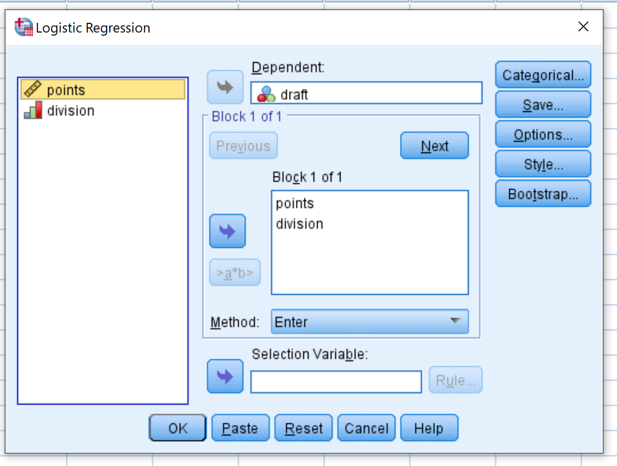 logspss3 Logistic regression input in SPSS
