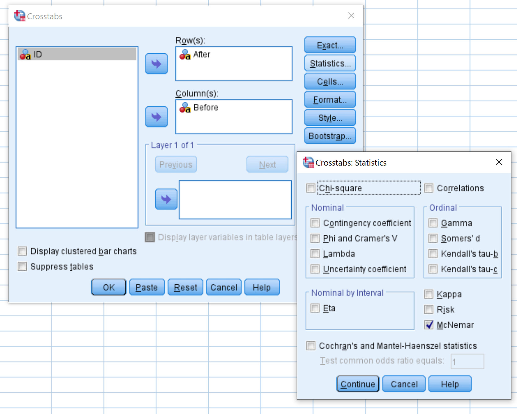 mcnemarspss2 McNemar's test in SPSS example