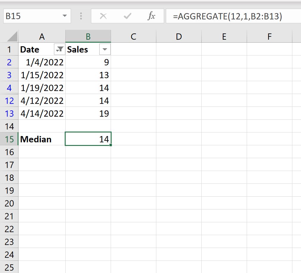 median2 Excel median of filtered rows