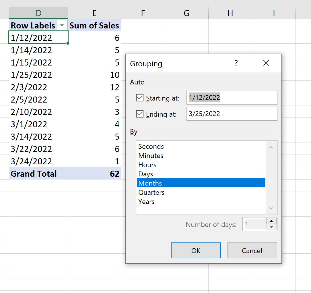 Excel group data by months