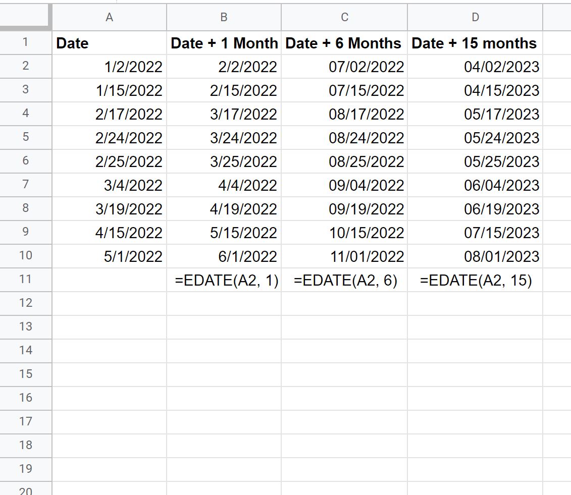 months2 add months to date in Google Sheets