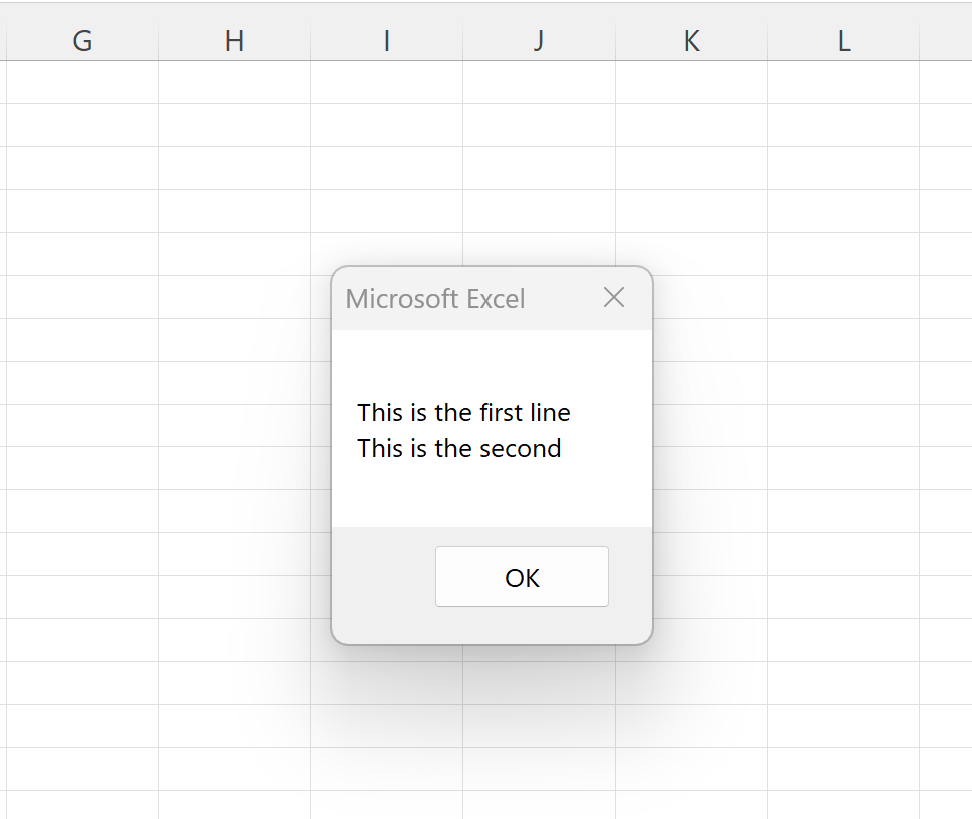 VBA msgbox with new line