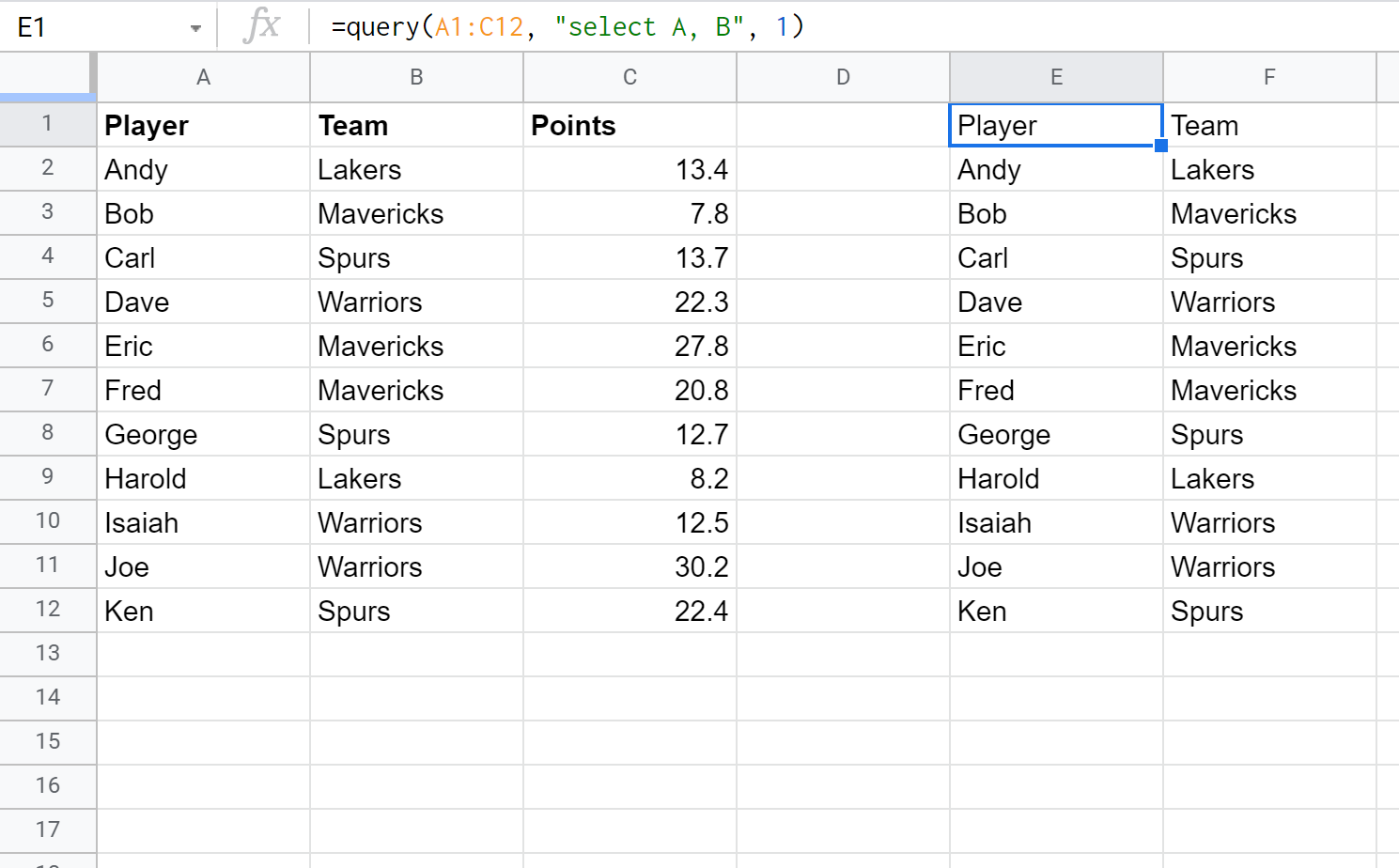 mult2 Google sheets query select multiple columns