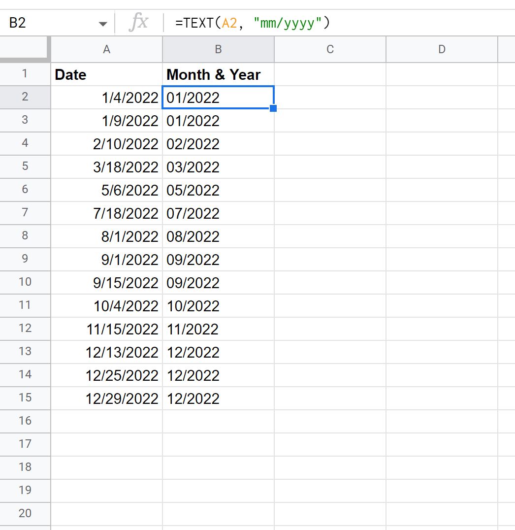 my1 Google Sheets convert date to month and year format