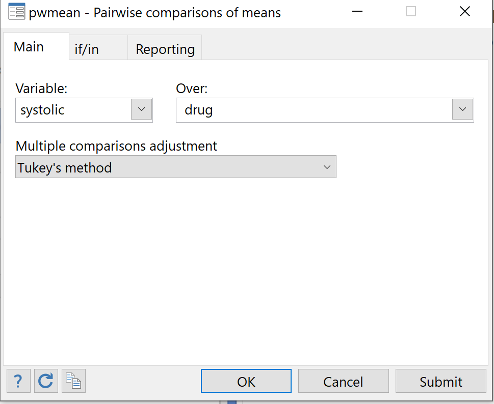 onewaystata7 Multiple comparisons for one-way ANOVA in Stata