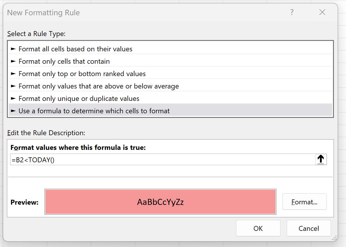 overdue2 Excel conditional formatting for overdue dates