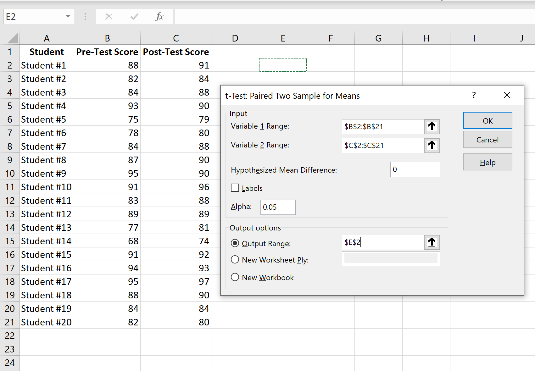pairedtestexcel2 Paired samples t test input data in Excel