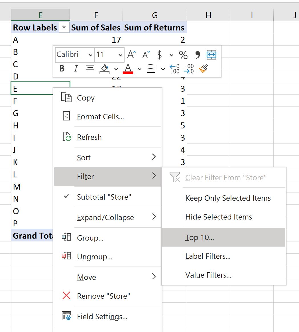pivotfilter5 Excel pivot table filter top 10