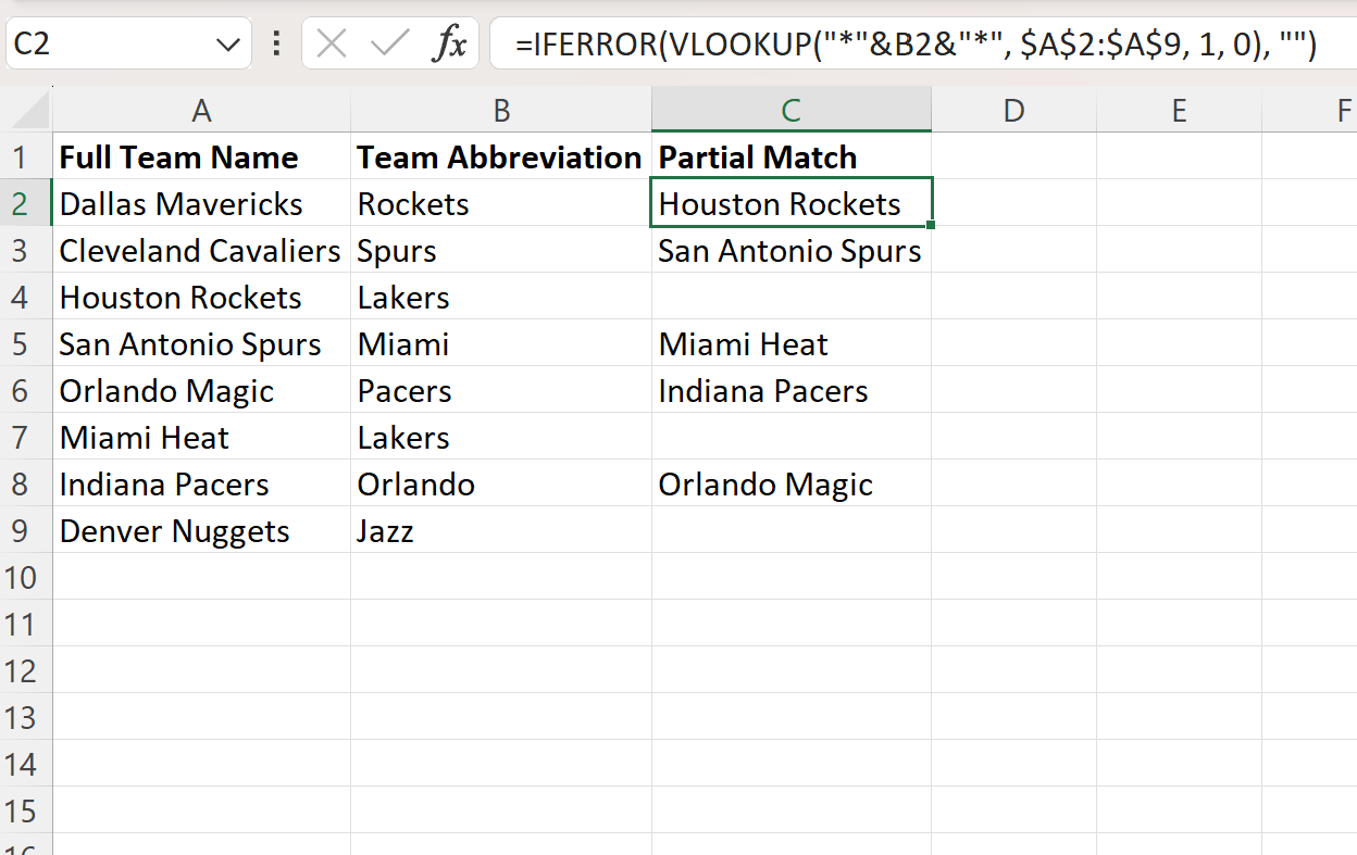 pmatch3 Excel partial match with two columns