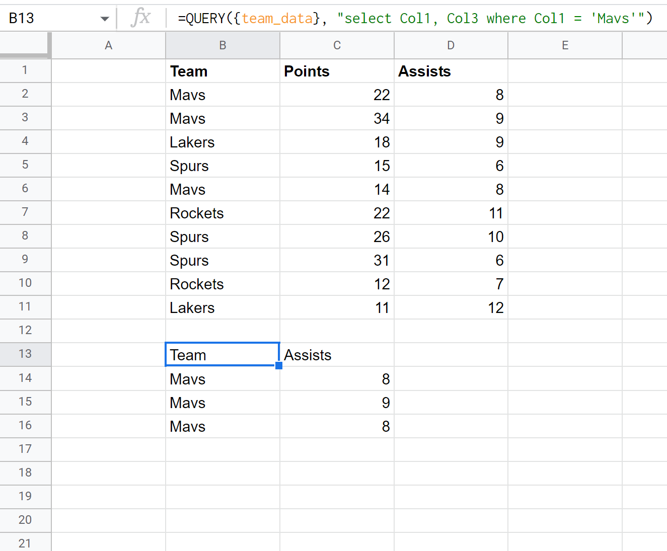 queryname2 Google Sheets query named range