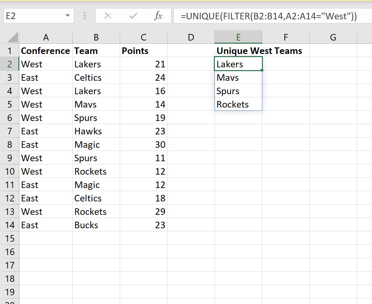 Excel unique values based on criteria