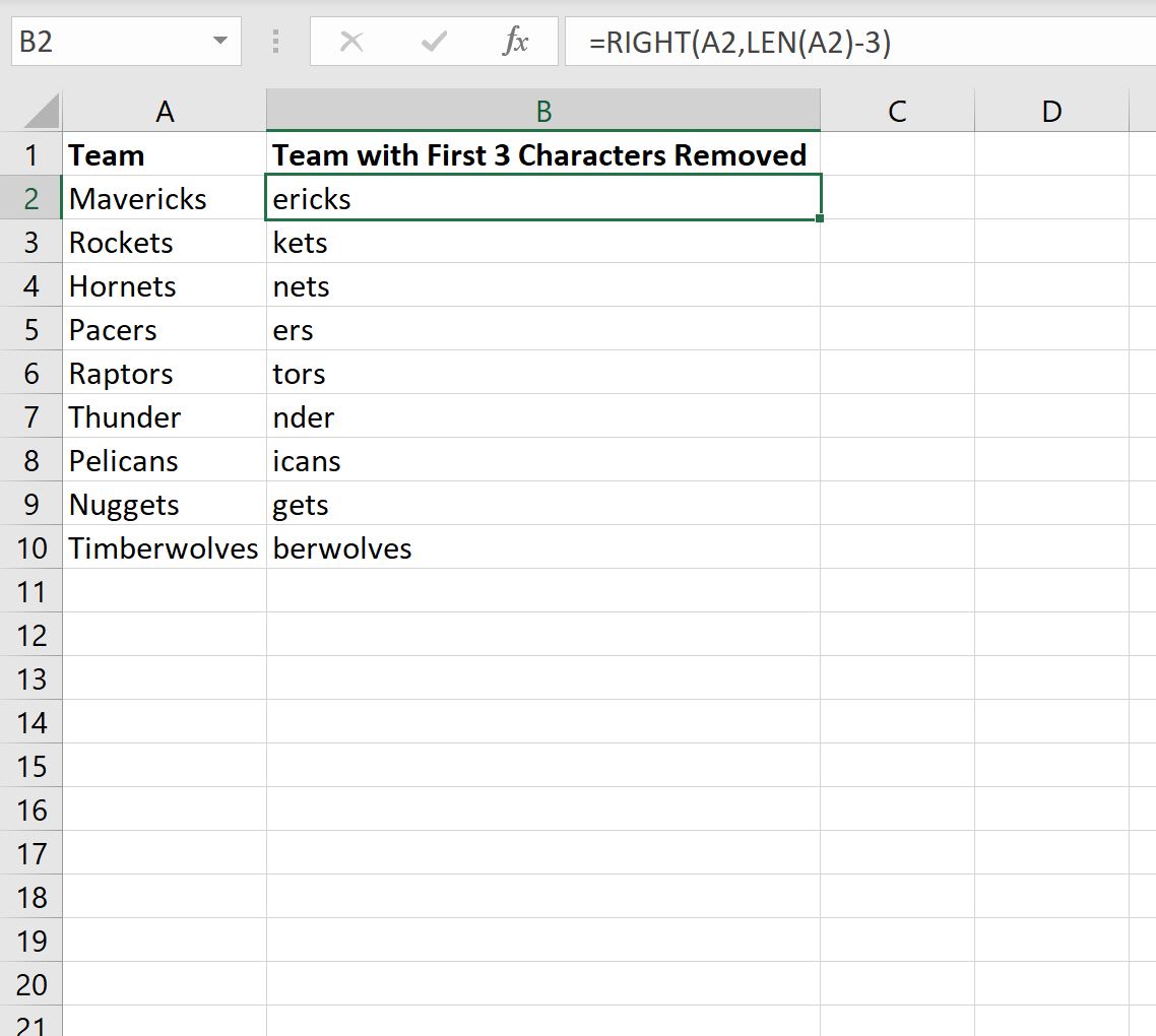 re1 Excel remove first 3 characters from string