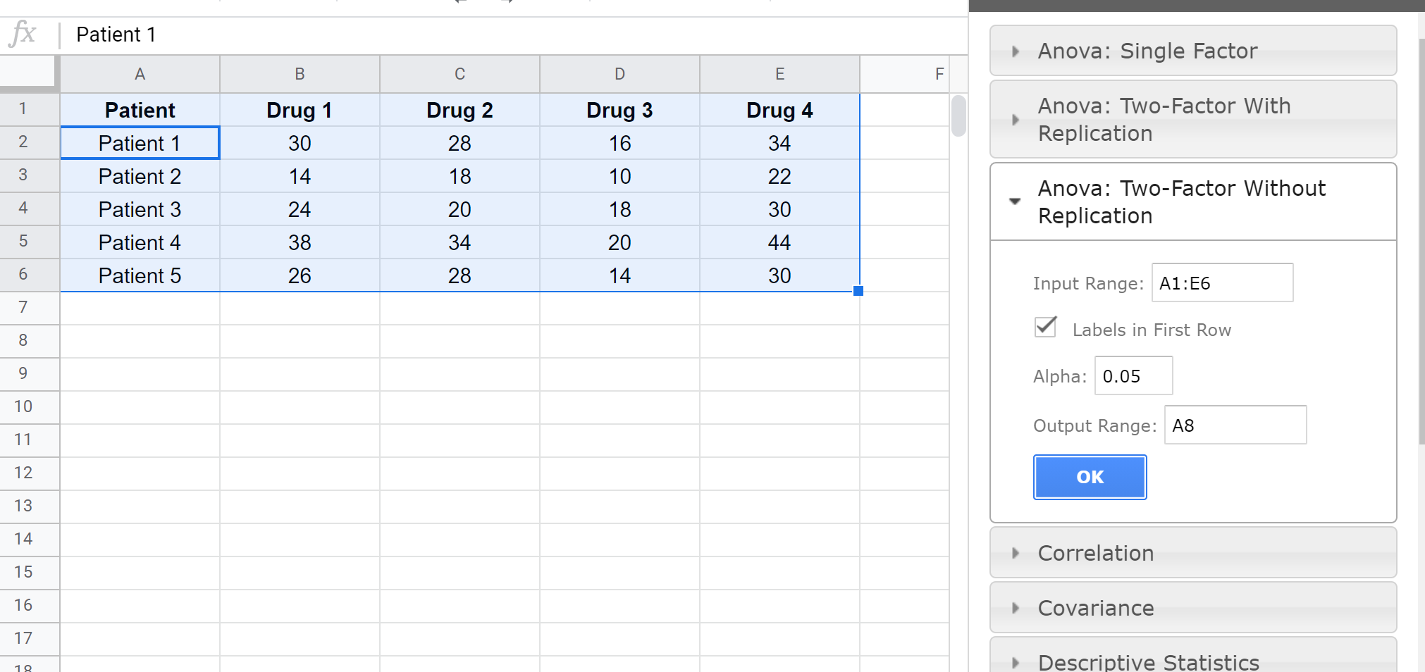 repeated2 Repeated measures ANOVA in Google Sheets