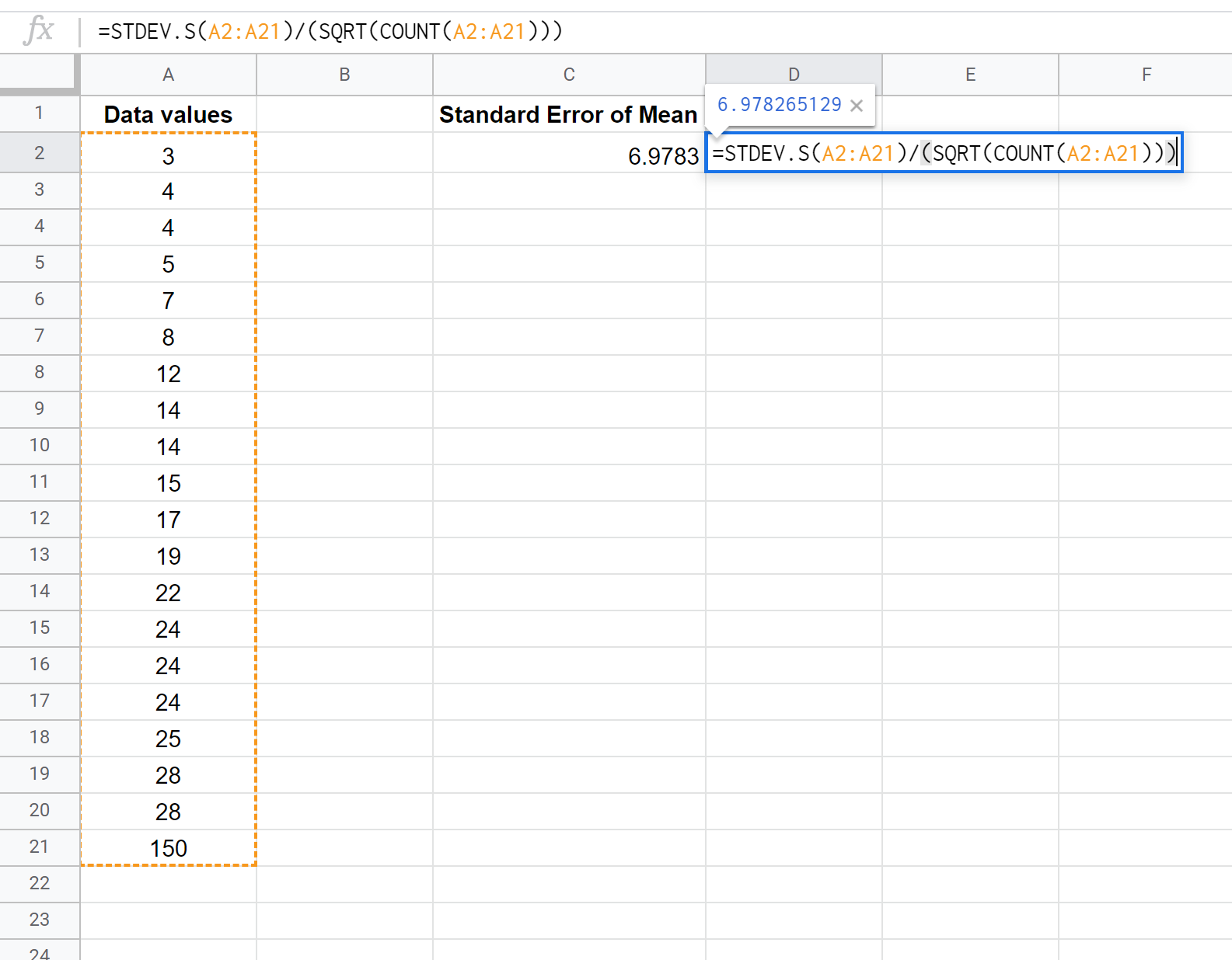 semgooglesheets3 Standard error calculation in Google Sheets