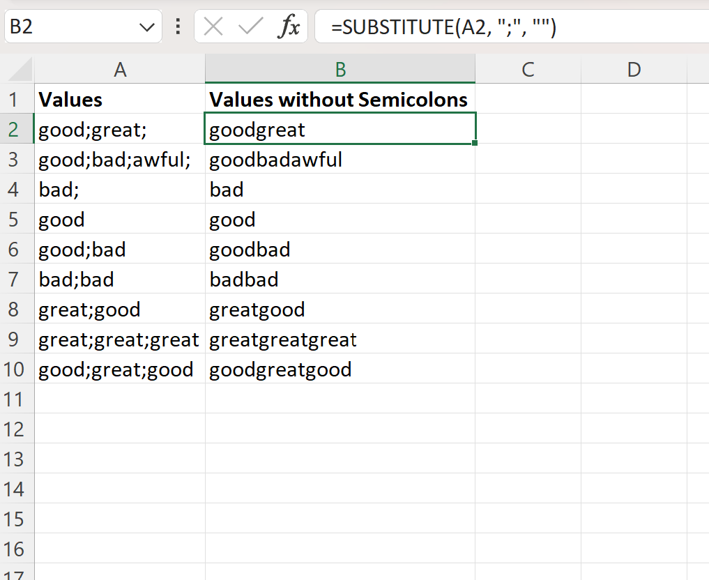 Excel remove semicolon from text