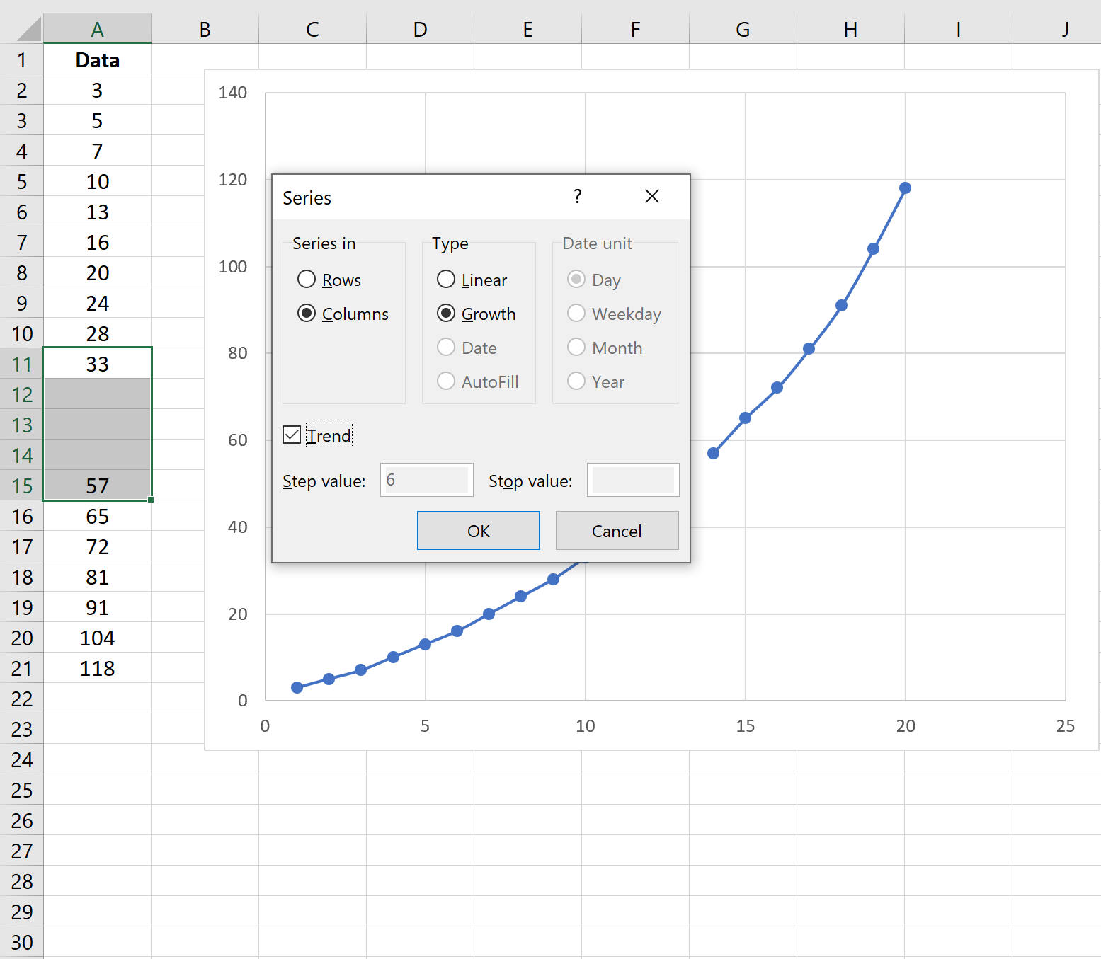 seriesfill8 Growth fill a series in Excel