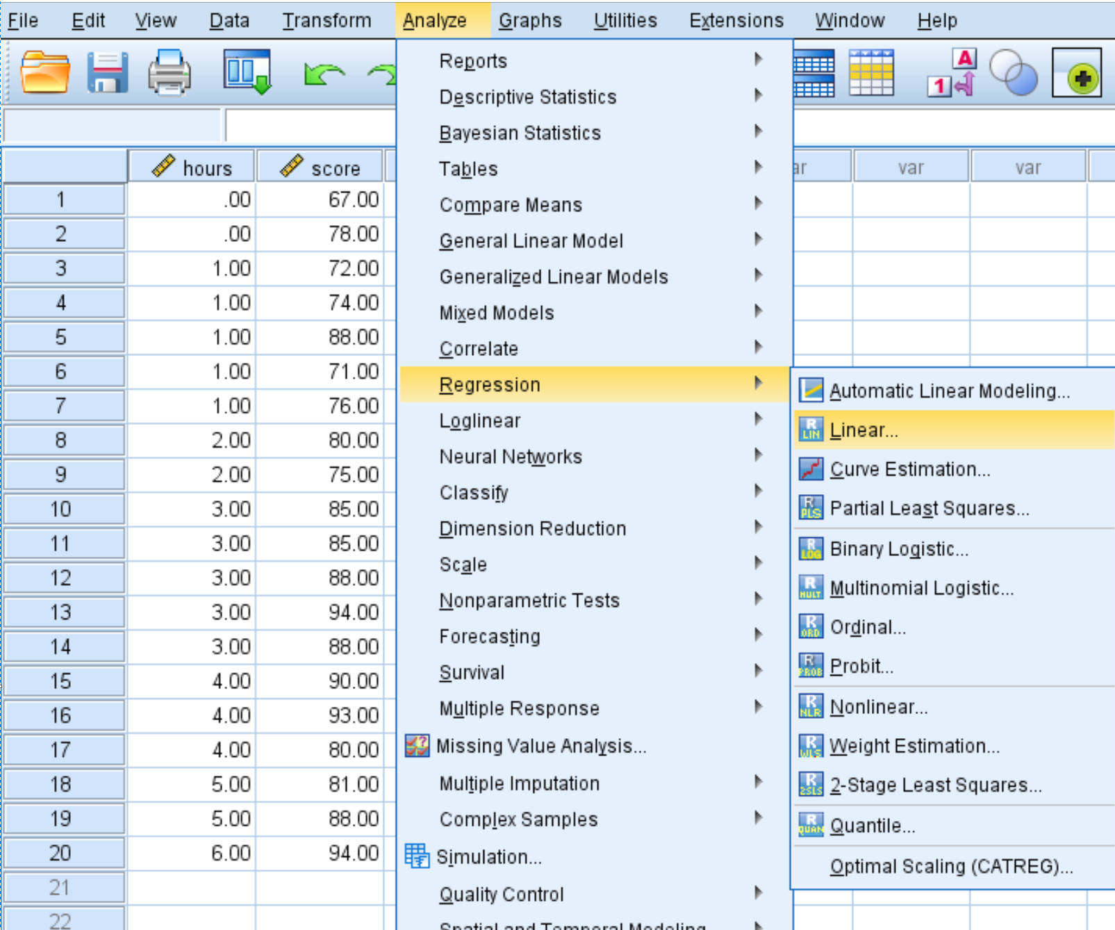 simpregspss4 Linear regression option in SPSS