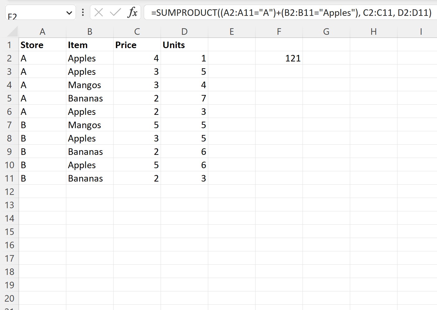 sp3 Excel SUMPRODUCT with multiple columns with OR condition